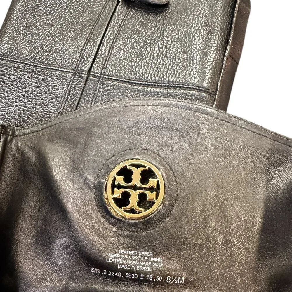 Tory Burch Junction Riding Boots — Black Tumbled Leather — Size 8.5